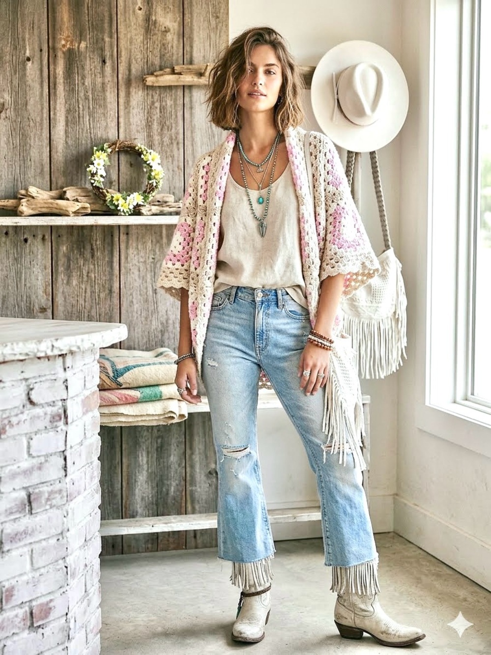 🌙Artisan Granny square Crochet kimono boho Shrug cottagecore prairie Country vib